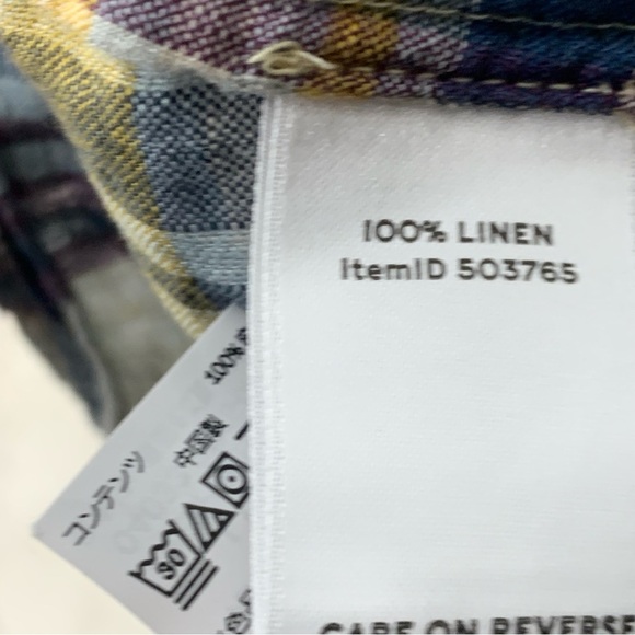 LL Bean Signature Women Size Medium Shirt Front Tie Top Blue Plaid Linen - Picture 6 of 6